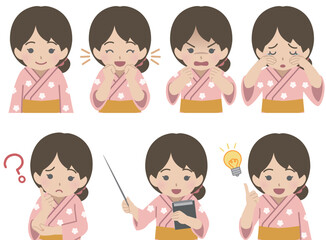 少女の上半身表情セット　浴衣