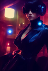 cyberpunk girl in the city at night