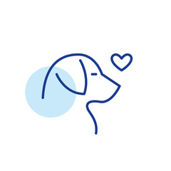 Pet lover. Dog head with heart. Pixel perfect, editable stroke line icon