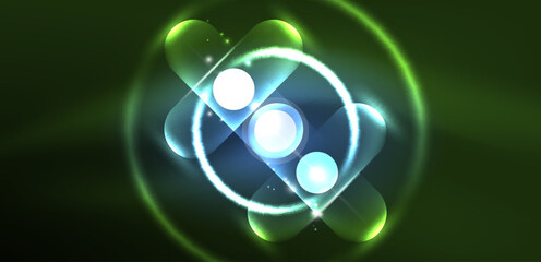 Abstract glowing neon light techno circles background