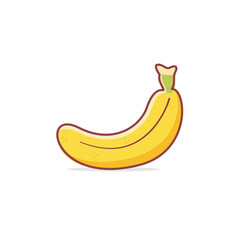 Vector illustration of single banana designed in flat cartoon style, isolated on white background. Single banana icon. Tropical fruits, banana snacks or vegetarian nutrition. Musa acuminata.