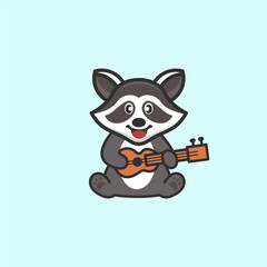 cute raccoon sitting logo design
