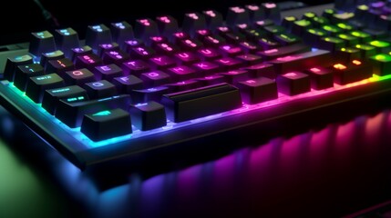 カラフルな色で光るゲーミングキーボードGenerativeAI