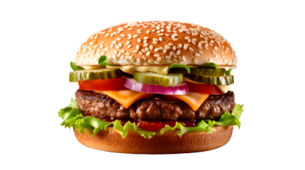 tasty beef burger with cheese and salad