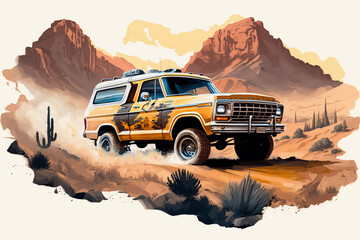 Wild West Wheels: A Generative AI Tribute to the 1979 Ford Bronco. - obrazy, fototapety, plakaty