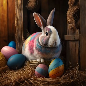 easter bunny with easter eggs