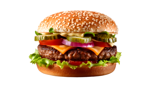 tasty beef burger with cheese and salad