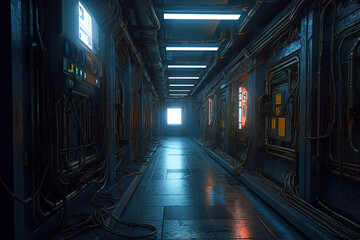 corridor light in the dark , AI Generative