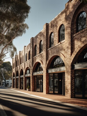 Naklejka premium Brick Industrial Building with trees Generative AI