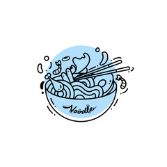 Line art illustration of noodles with various toppings, chicken, eggs eps 10