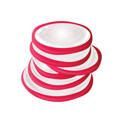 Slices of radish on white background