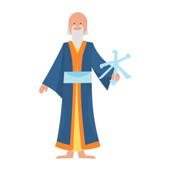 Monk with symbol of Confucianism on white background