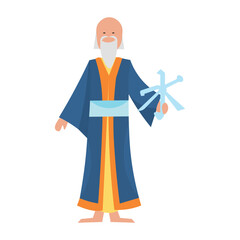 Fototapeta premium Monk with symbol of Confucianism on white background