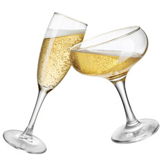 glasses of champagne making toast isolated on white