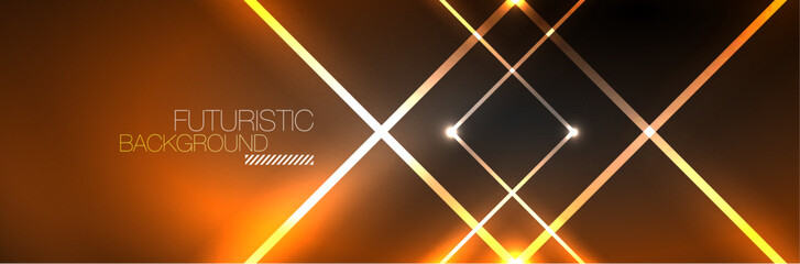 Shiny neon lights, dark abstract background with blurred magic neon light curved lines