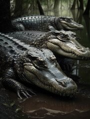 Obraz premium Portrait of Alligator family in the river