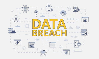 data breach concept with icon set with big word or text on center