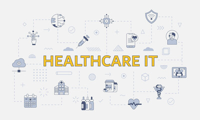 Fototapeta na wymiar healthcare it technology information concept with icon set with big word or text on center