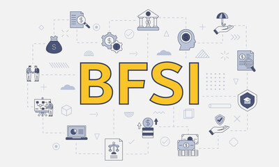 bfsi banking financial services and insurance concept with icon set with big word or text on center