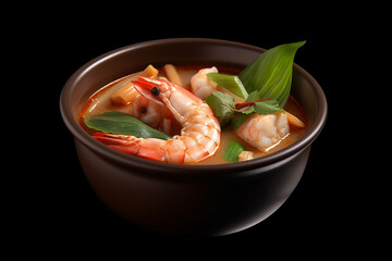 Thai Tom Yum Goong, a national dish for Thailand where the iconic flavors lemongrass, galangal, and makrut lime leaves, plus shrimps generated by Ai