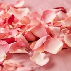 バラの花びらと花のクローズアップ背景。ロマンチックな休日の構図GenerativeAI