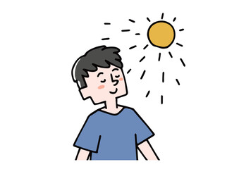 太陽光を浴びて目を覚ます男性　朝起きることができないイラスト