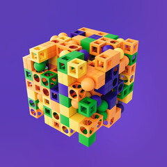 Abstract three-dimensional composition. Geometric form from balls and cubes.