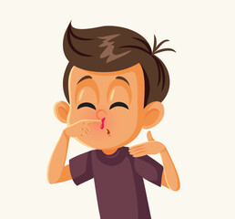 Sick Boy Suffering a Nosebleed Vector Medical Illustration