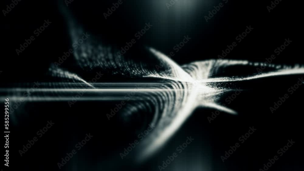 Poster Abstract digitally generated motion graphic de-focus flowing particles in virtual reality cyber space environment background