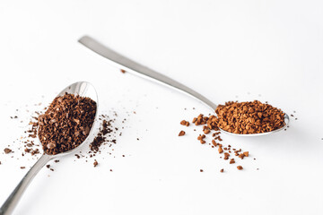 Heaped Teaspoons of Ground Coffee and instant coffee