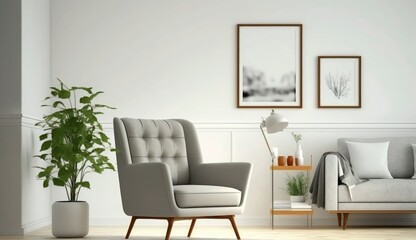 Mockup poster frame on the wall of living room. Luxurious apartment background with contemporary design. Modern interior design. 3D render, 3D illustration, Generate Ai