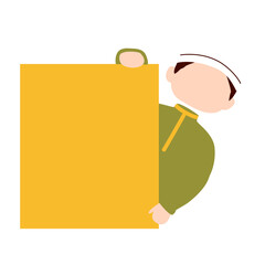 Muslim kid boy holding a board