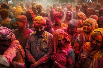 Obraz premium people in the rain Hodi colorful festival. 