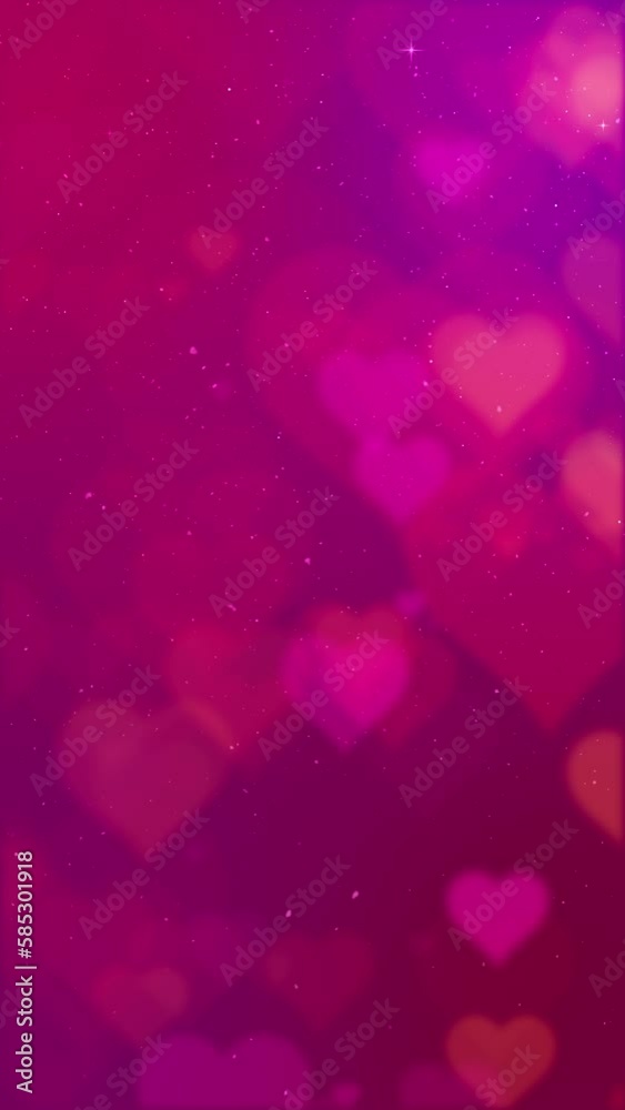 Poster happy valentine decoration theme with de-focused floating hearts and particles loop background anima