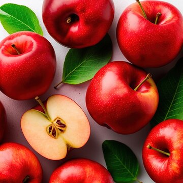 Apple Close-up Shot Top View. Red Apple. Set Of Apples. 