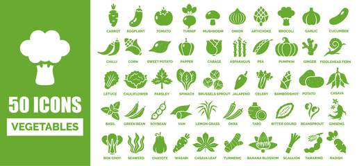 50 ICON OF VEGETABLES WITH THE NAME
