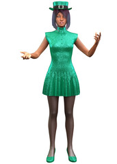 3D Afro american girl in green dress
