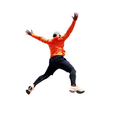 Fototapeta na wymiar Man in sportswear jumping for joy On a transparent background for decoration in the project