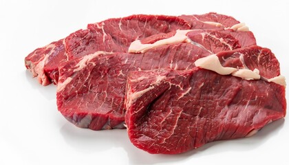 closeup of raw steak on a neutral white background. Generative AI