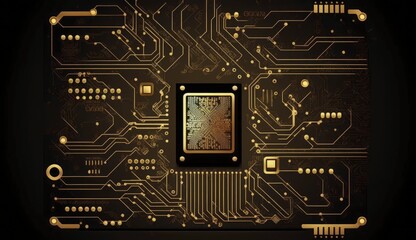 Circuit board texture with communication technology concept. Creative vector illustration, Generate Ai