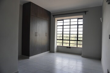 empty room with door and wardrobes bedroom