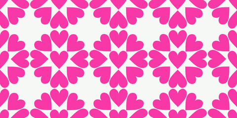 Seamless pattern from a repeating composition of pink hearts.