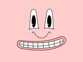 Funny cartoon face with teeth and eyes.