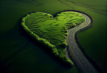 Aerial view of fileld in Form of Heart, - 585305188