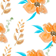 This hand-drawn watercolor floral pattern adds beauty and elegance to any surface. Ideal for wedding invites, wallpapers, textiles, etc. Unique manual composition creates a statement. Vibrant flowers 