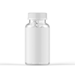   Pill glass bottle with label 3d rendering 