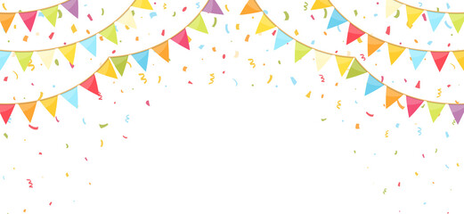 Background with bunting flags and confetti