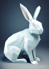 3d white and gray Easter bunny, low poly rabbit, generative ai
