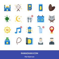 Ramadhan and muslim icon set in flat style vector design