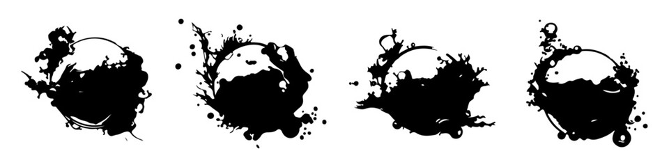 Splashes. Blotter spots. Black liquid paint splash or ink splatter. Abstract grunge background. Vector illustration